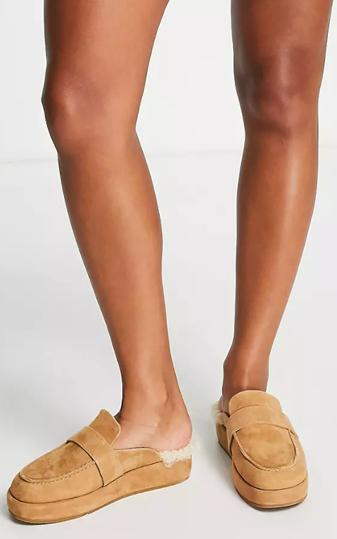 & Other Stories suede slip on shoes with faux shearling lining in beige
